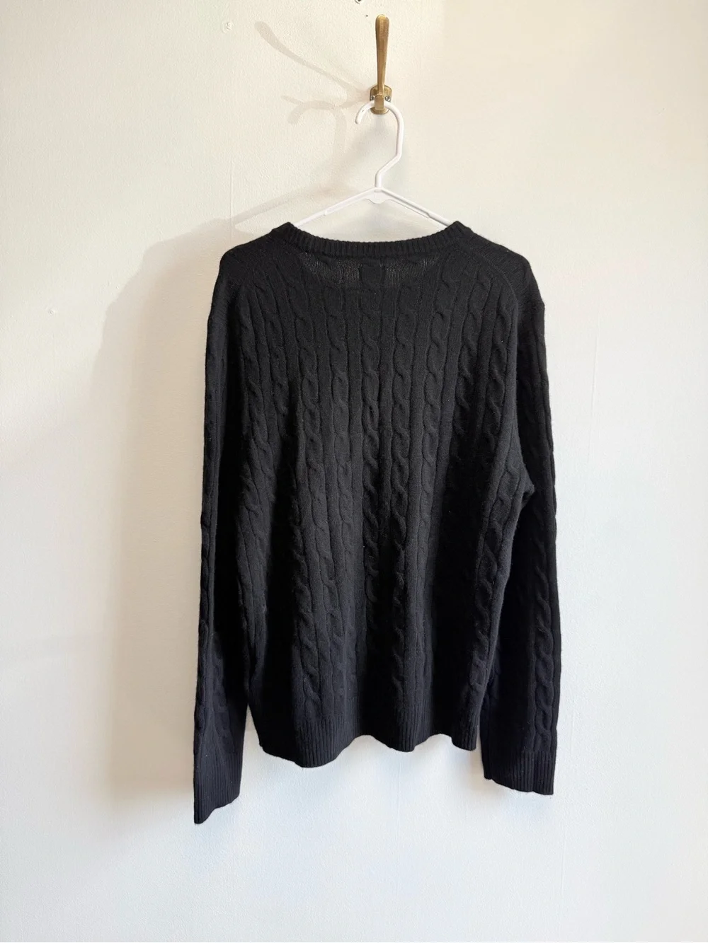 J. Crew 100% Cashmere Black Cable Knit Crewneck Sweater Large AZ972